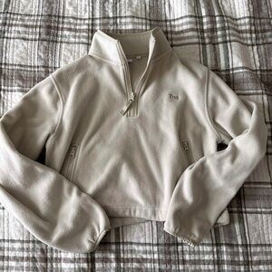 TNA Beige Fleece Quarter-Zip Cropped Pullover